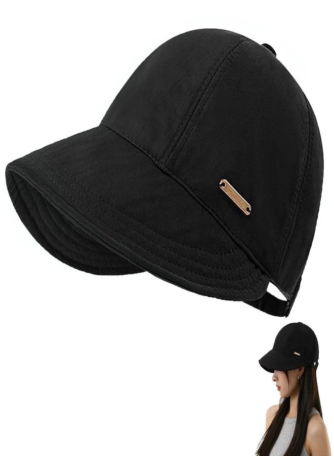 huablo UPF 50+ Womens Sun Hat Wide Brim Hat UV Protection Hiking Fishing Hats Ponytail Hole Sun Cap Foldable Baseball Cap for Travel Outdoor Black - Image 1